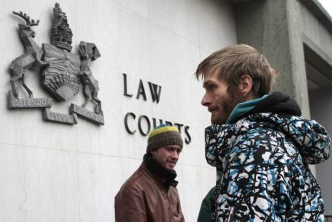 Ryan Elson (John Pettit), right, at BC Supreme Court in Victoria, BC
