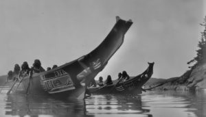 Photo: Nuu-chah-nulth war canoes by Edward Curtis, BC Historical Society 